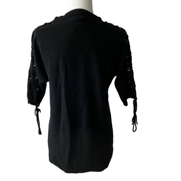She + Sky Black Pullover Sweater Half Sleeves Braided SZ OS - Picture 2 of 10